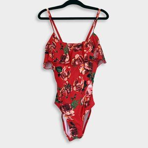 SeaFancy Red Floral Ruffle One-Piece Swimsuit